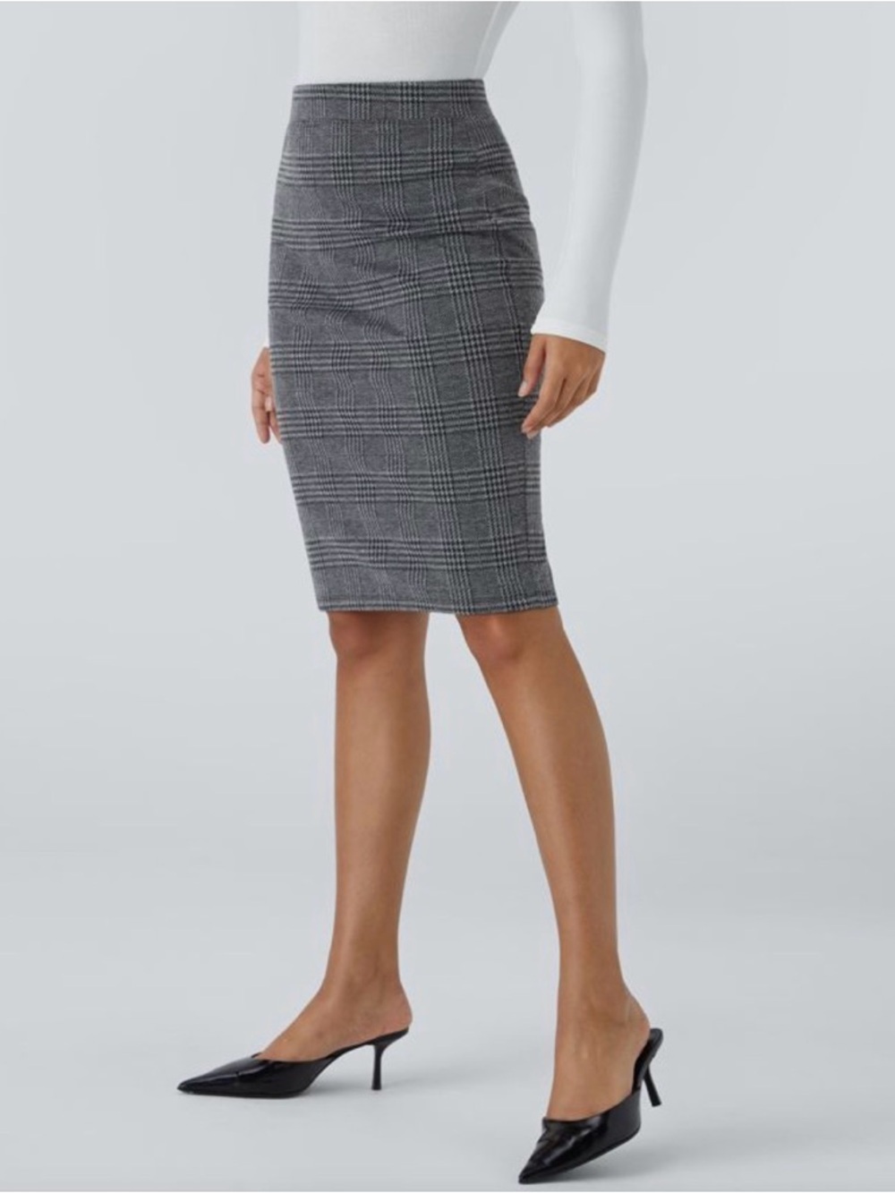 HALARA Grey Glen Plaid Pencil Skirt
